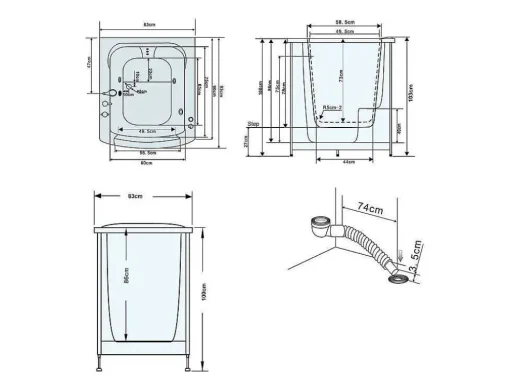 Balneobad Met Deur Voor Senioren 93 X 83 X H100 Cm Lavander