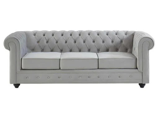 Bankstel Chesterfield - Fluweel - Lichtgrijs