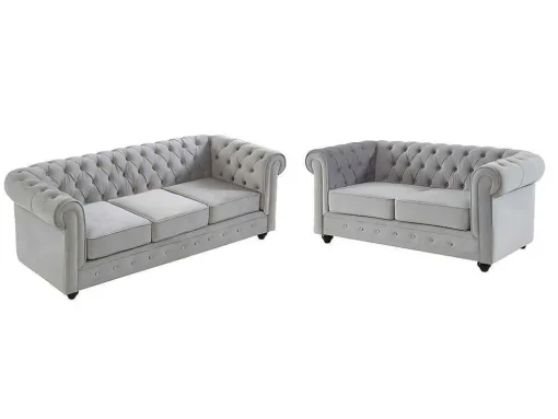 Bankstel Chesterfield - Fluweel - Lichtgrijs
