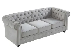 Bankstel Chesterfield - Fluweel - Lichtgrijs