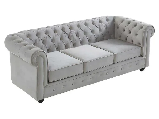 Bankstel Chesterfield - Fluweel - Lichtgrijs