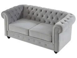 Bankstel Chesterfield - Fluweel - Lichtgrijs