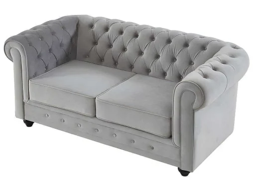 Bankstel Chesterfield - Fluweel - Lichtgrijs