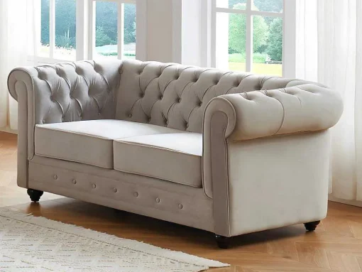 Bankstel Chesterfield - Fluweel - Lichtgrijs
