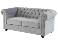 Bankstel Chesterfield - Fluweel - Lichtgrijs