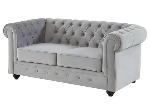 Bankstel Chesterfield - Fluweel - Lichtgrijs