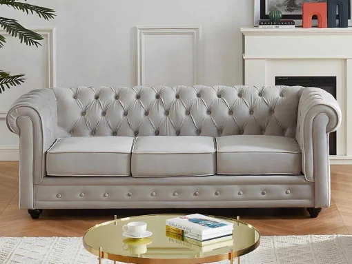 Bankstel Chesterfield - Fluweel - Lichtgrijs