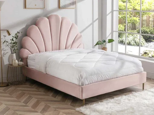 Bed Met Schelpvorm 140 X 190 Cm - Velours - Roze - Livaya