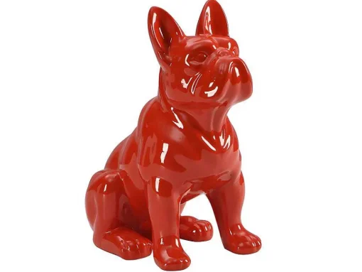 Beeld Van Franse Bulldog - Hars - L. 27 X B. 16 X H. 32 Cm - Rood - Doggo