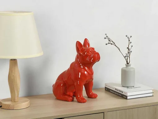 Beeld Van Franse Bulldog - Hars - L. 27 X B. 16 X H. 32 Cm - Rood - Doggo