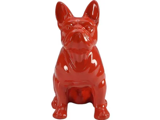 Beeld Van Franse Bulldog - Hars - L. 27 X B. 16 X H. 32 Cm - Rood - Doggo