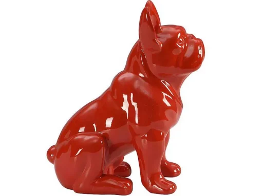 Beeld Van Franse Bulldog - Hars - L. 27 X B. 16 X H. 32 Cm - Rood - Doggo