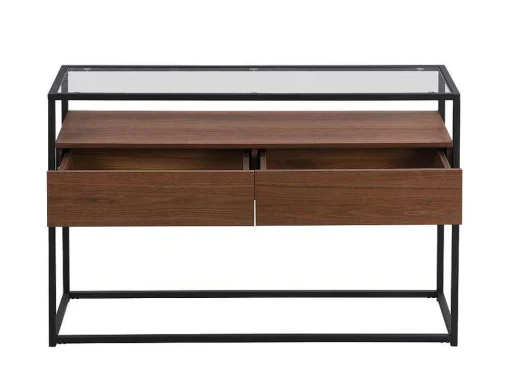 Buffetkast Met 2 Lades Van Mdf, Gehard Glas En Metaal - Donker Naturel - Camata
