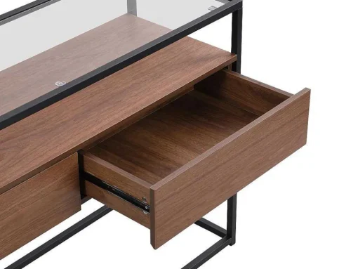 Buffetkast Met 2 Lades Van Mdf, Gehard Glas En Metaal - Donker Naturel - Camata