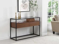 Buffetkast Met 2 Lades Van Mdf, Gehard Glas En Metaal - Donker Naturel - Camata