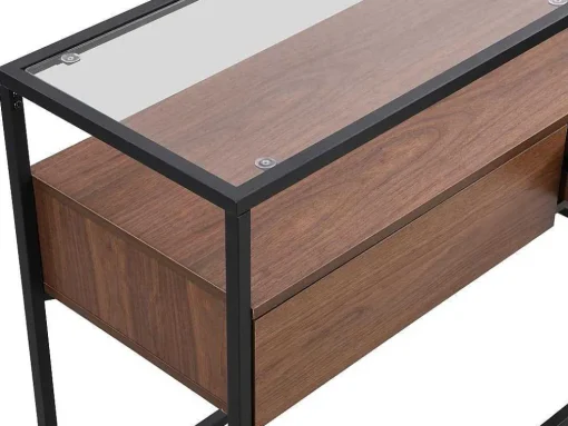 Buffetkast Met 2 Lades Van Mdf, Gehard Glas En Metaal - Donker Naturel - Camata