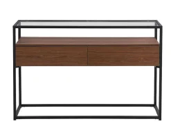 Buffetkast Met 2 Lades Van Mdf, Gehard Glas En Metaal - Donker Naturel - Camata