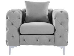 Chesterfield-Fauteuil Van Lichtgrijs Velours Edwina