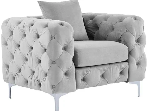 Chesterfield-Fauteuil Van Lichtgrijs Velours Edwina