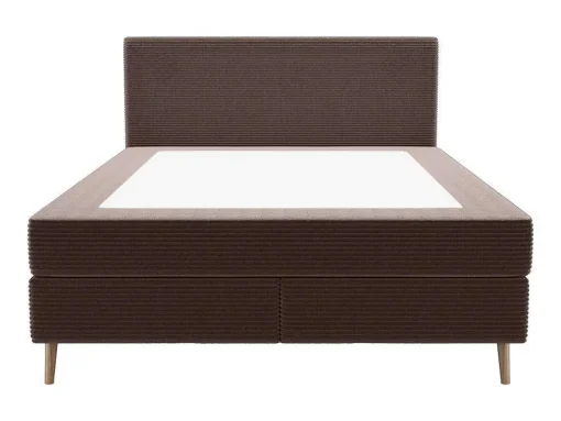 Complete Set Met Boxspring En Hoofdbord + Bedbodem + Matras + Topmatras - 160 X 200 Cm - Ribfluweel - Bruin - Nara Van Ysmee
