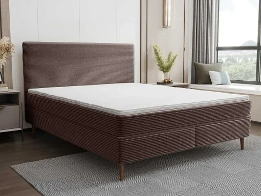 Complete Set Met Boxspring En Hoofdbord + Bedbodem + Matras + Topmatras - 160 X 200 Cm - Ribfluweel - Bruin - Nara Van Ysmee