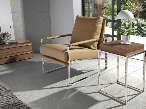 Creme Eco-Leren Gestoffeerde Fauteuil 5046 Angel Cerda
