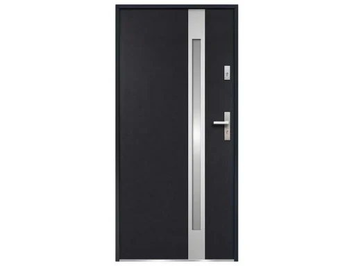 Deur Van Geglazuurd Staal En Inox H.207 X B.100 Cm Antraciet - Rechts Duwen - Braga