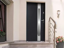Deur Van Geglazuurd Staal En Inox H.207 X B.100 Cm Antraciet - Rechts Duwen - Braga