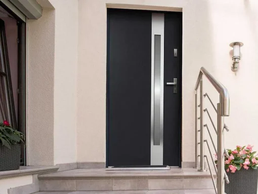Deur Van Geglazuurd Staal En Inox H.207 X B.100 Cm Antraciet - Rechts Duwen - Braga