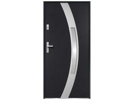 Deur Van Geglazuurd Staal En Inox H.207 X B.100 Cm Antraciet - Links Duwen - Trofa