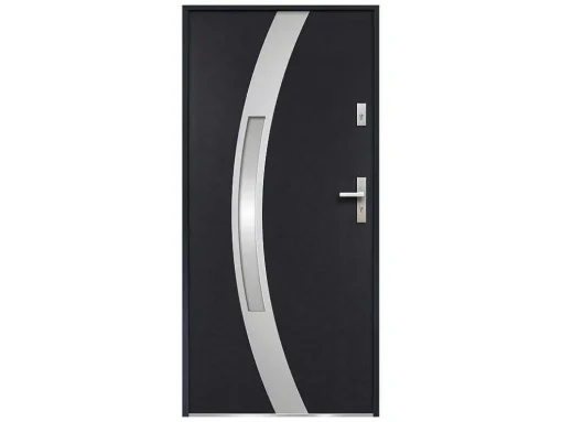Deur Van Geglazuurd Staal En Inox H.207 X B.100 Cm Antraciet - Rechts Duwen - Trofa