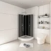 Douchecabine In Kwartcirkel - Verstelbare Hoogte - Chroom En Zwart - L90 X B90 X H213/232 Cm - Pozali
