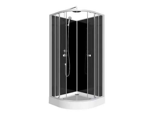 Douchecabine In Kwartcirkel - Verstelbare Hoogte - Chroom En Zwart - L90 X B90 X H213/232 Cm - Pozali