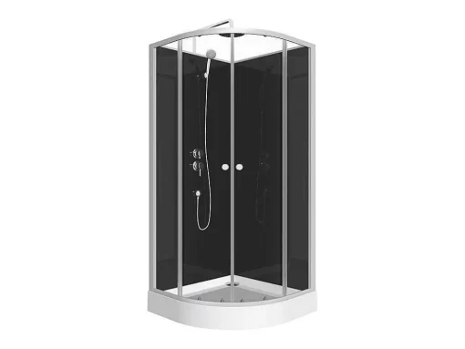 Douchecabine In Kwartcirkel - Verstelbare Hoogte - Chroom En Zwart - L90 X B90 X H213/232 Cm - Pozali