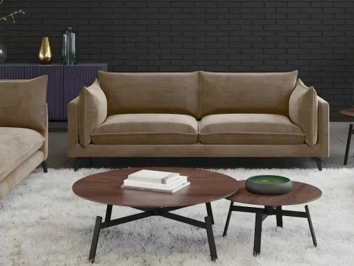 Driezits- En Tweezitsbank Van Fluweel Kestrel - Beige