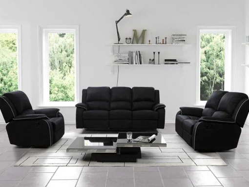 Driezits Relaxbank En Relaxfauteuil Van Microvezel Hernani - Zwart