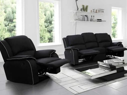 Driezits Relaxbank En Relaxfauteuil Van Microvezel Hernani - Zwart