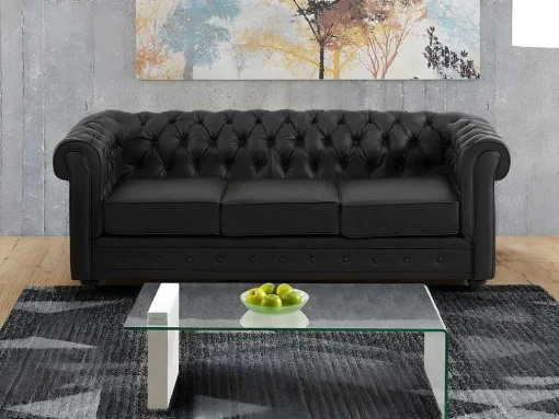 Driezitsbank Chesterfield Van Kunstleer - Wit