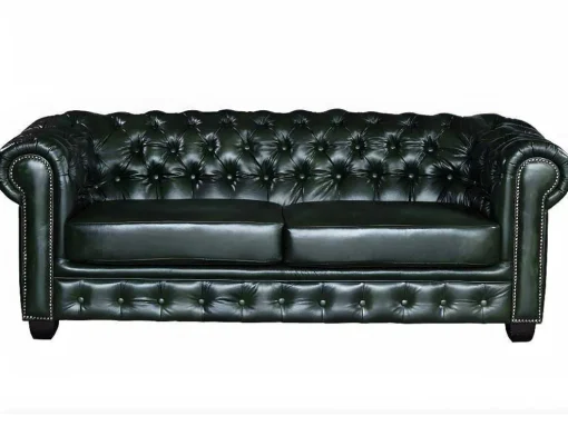 Driezitsbank Chesterfield Brenton 100% Buffelleer - Empire Groen