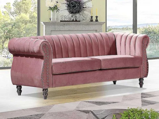 Driezitsbank Chesterfield In Oudroze Fluweel Trumbo