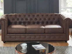 Driezitsbank Chesterfield Van Microvezel Met Vintage Look