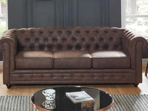 Driezitsbank Chesterfield Van Microvezel Met Vintage Look