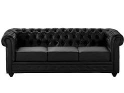 Driezitsbank Chesterfield Van Kunstleer - Zwart