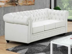 Driezitsbank Chesterfield Van Kunstleer - Wit
