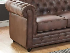 Driezitsbank En Fauteuil Chesterfield Van Microvezel Met Vintage Look