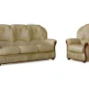 Driezitsbank En Fauteuil Daphne Van 100% Buffel Leer - Beige