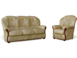 Driezitsbank En Fauteuil Daphne Van 100% Buffel Leer - Beige