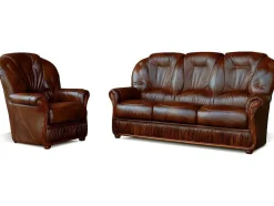 Driezitsbank En Fauteuil Daphne Van 100% Buffel Leer - Bruin