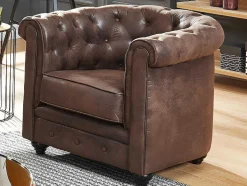Driezitsbank En Fauteuil Chesterfield Van Microvezel Met Vintage Look
