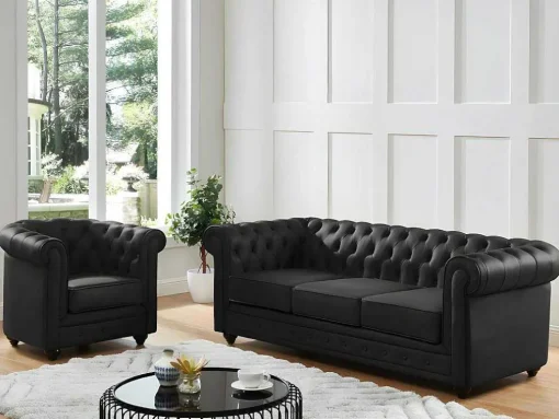 Driezitsbank Van Buffelleer Chesterfield - Zwart